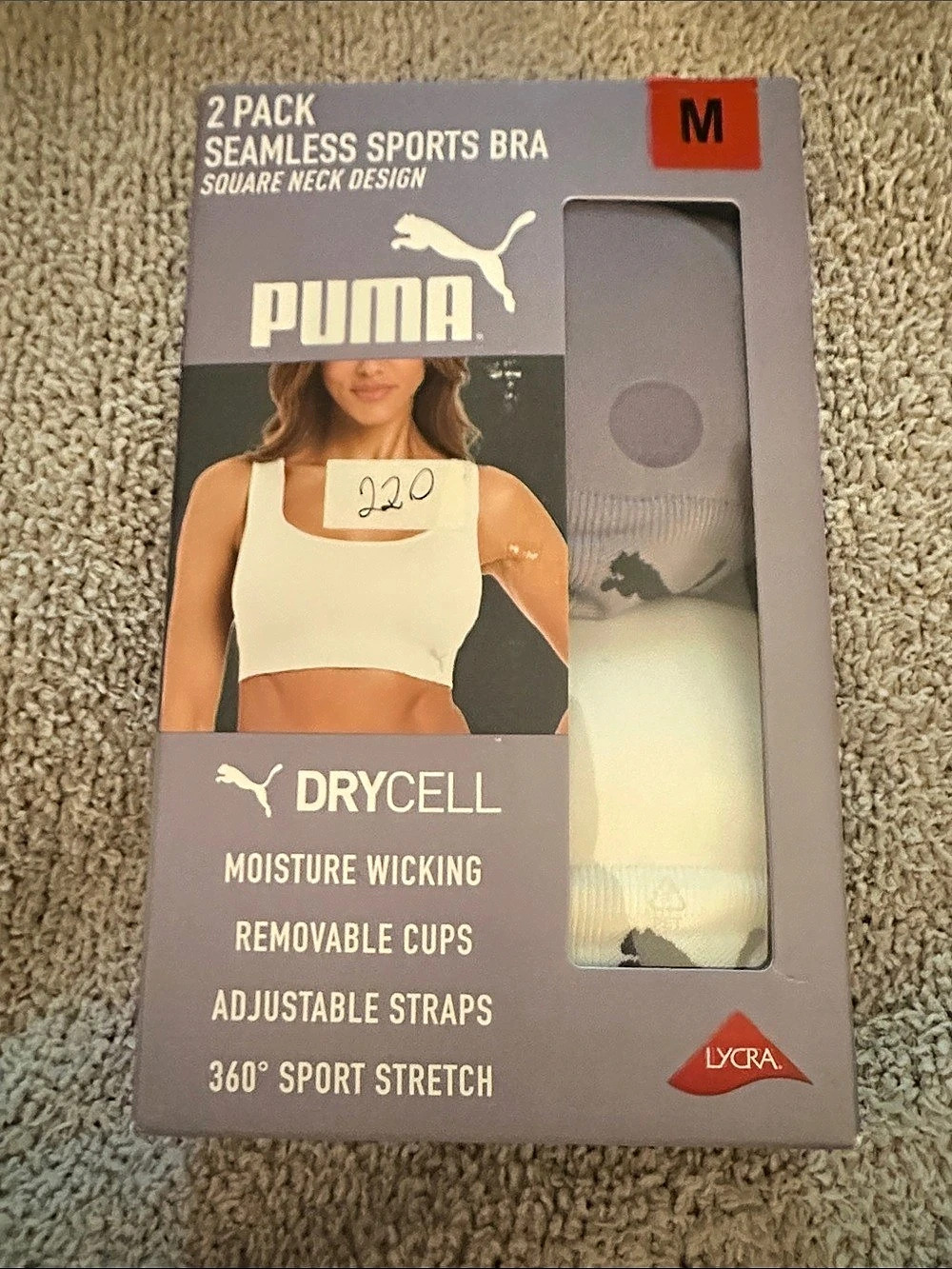 Puma DryCELL 2 Pack Square Neck Sports Bra Square Neck Sports Bra Size Medium